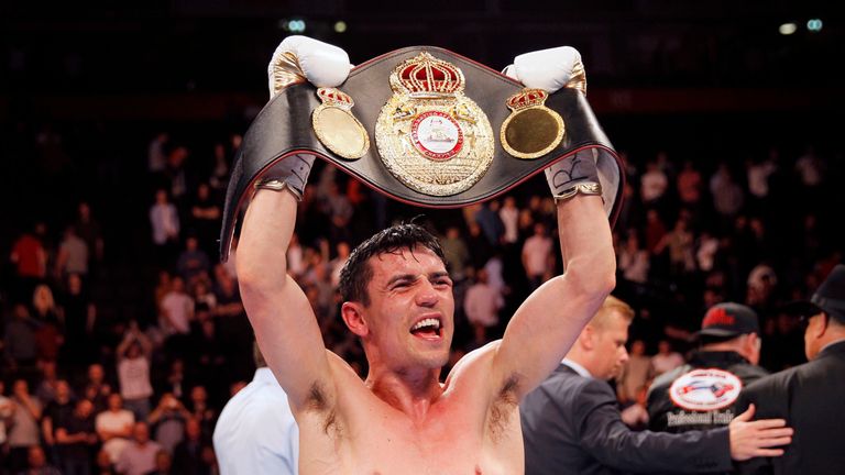 Anthony Crolla celebrates beating Ismael Barroso in the WBA World Lightweight Title bout at the Manchester Arena