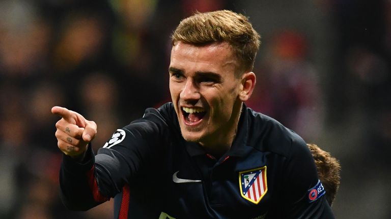 Atletico Madrid's French forward Antoine Griezmann celebrates scoring during the UEFA Champions League  