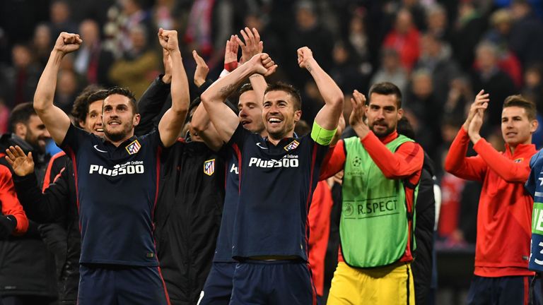 Atletico Madrid players celebrate qualifying for the final after the UEFA Champions League semi-final, second-leg 