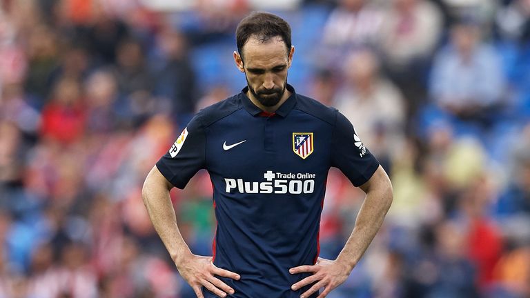 Juanfran of Atletico de Madrid reacts during La Liga match between Levante UD and Atletico de Madrid at Ciutat de Valencia on Ma