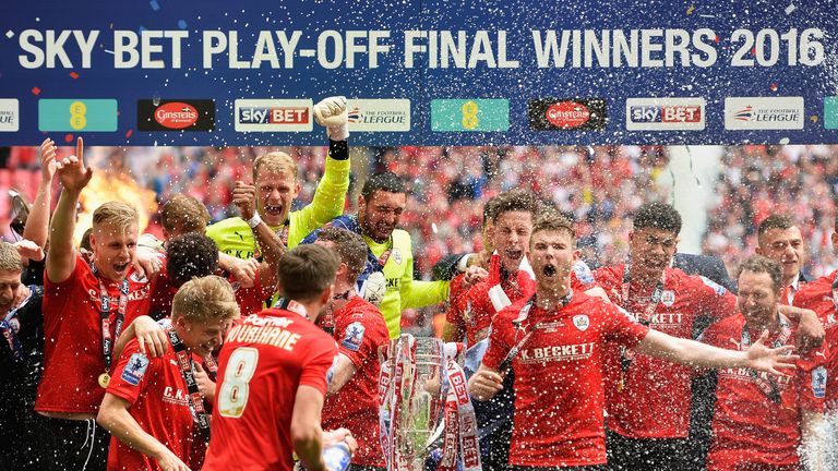 Barnsley celebrate Sky Bet League 1 play-off success