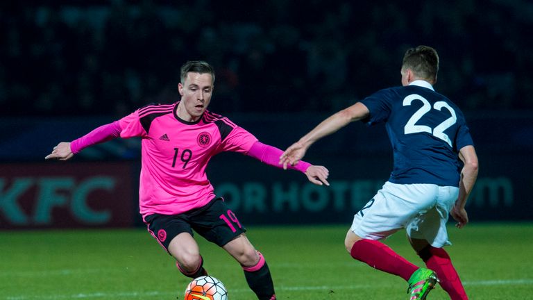 Barrie McKay in action for Scotland U21 against France 