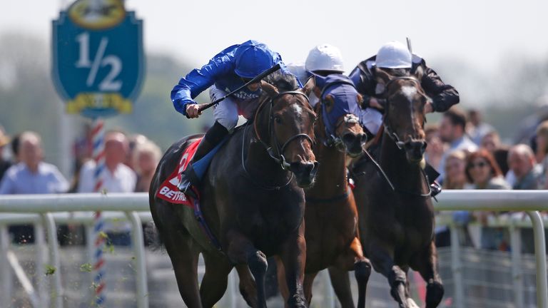 Beautiful Romance (l) wins the Betfred Middleton Stakes from Journey and Speedy Boarding