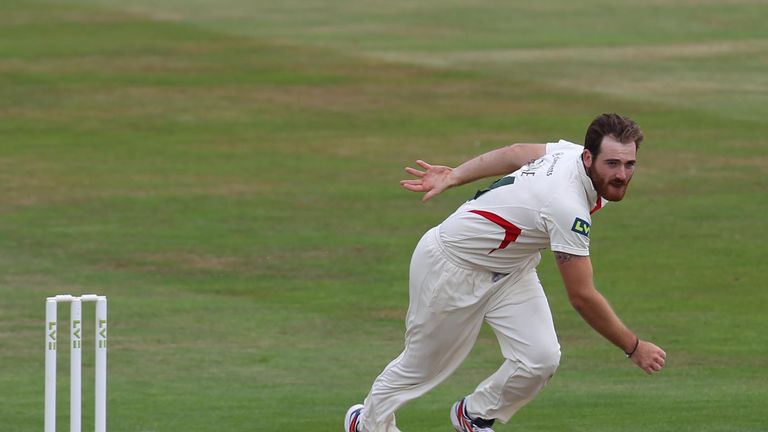 Ben Raine of Leicestershire bowls during the County Championship division two match between Northamptonshire and Leicestershire