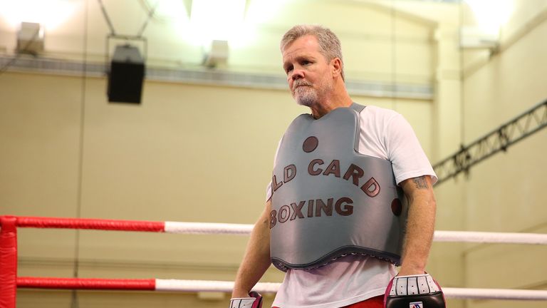 Manny Pacquiao's trainer Freddie Roach looks on during a workout session at The Venetian