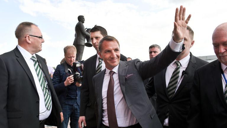 23/05/16.CELTIC PARK - GLASGOW.Brendan Rodgers arrives at Celtic Park to be unveiled as Celtic's new manager.