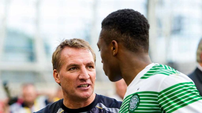 Then Liverpool managerBrendan  Rodgers shakes hands with Celtic youngster Darnell Fisher after a friendly in Dublin in 2013 