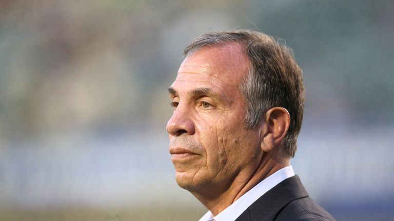LOS ANGELES, CA - JULY 11: Head coach Bruce Arena of the Los Angeles Galaxy looks on during warmups for the match with Club America in the International Ch