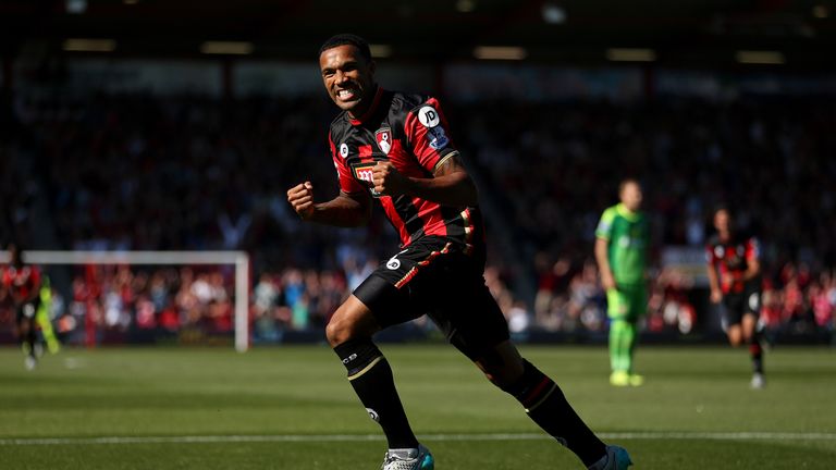 AFC Bournemouth's Callum Wilson celebrates scoring his side's first goal of the game during the Barclays Premier League match at the Vitality Stadium, Bour
