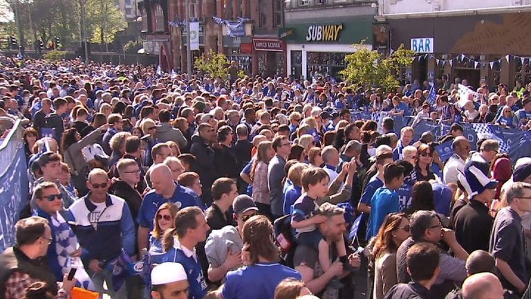 Crowds gather in Leicester.