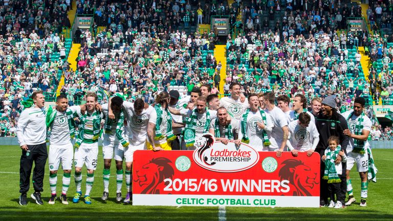 Celtic celebrate winning the title