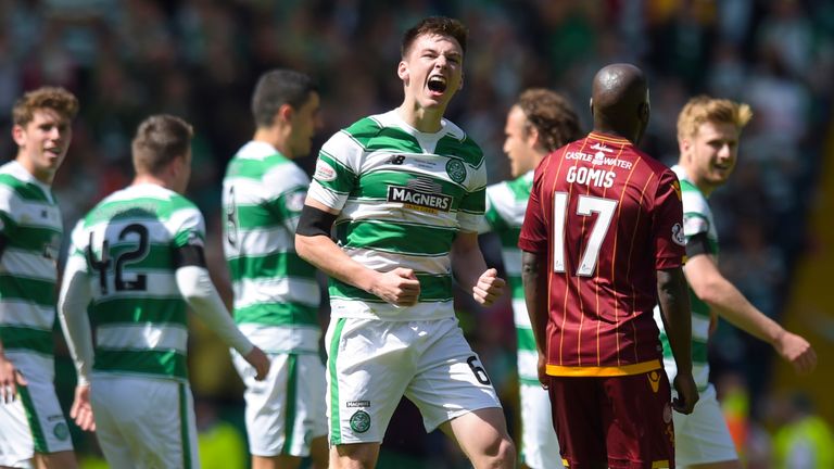 Celtic's Kieran Tierney celebrates his goal