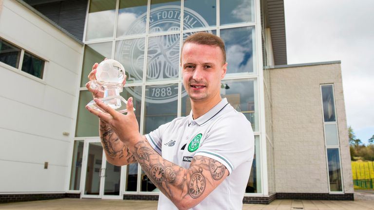 Leigh Griffiths shows off PFA Scotland Premiership Player of the Year award