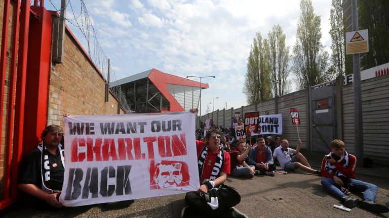 Charlton Athletic supporters stage a sit in protest against owner Roland Duchatelet