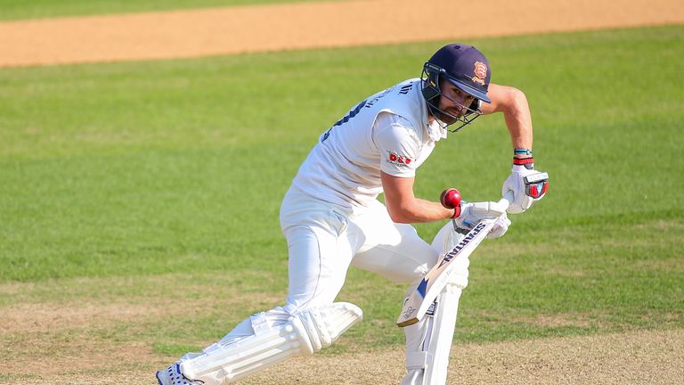 Jaik Mickleburgh of Essex hits out during Day One of the tour match between Essex and Sri Lanka at the Ford County Ground