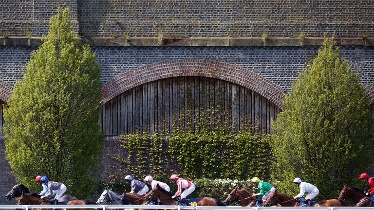 A general view as runners make their way down the side of the track at Chester