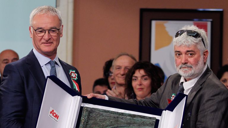 Claudio Ranieri collects the Enzo Bearzot Award 2016 in Rome on Monday