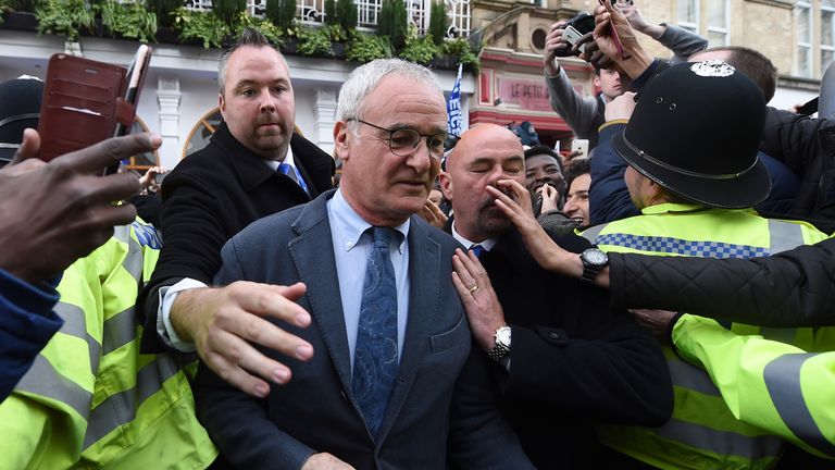 Leicester City manager Claudio Ranieri leaves the San Carlo Pizzeria in Leicester on Tuesday