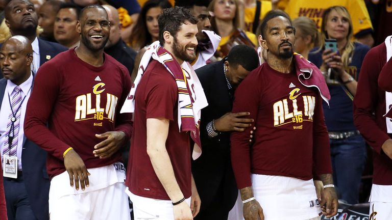 All smiles for the Cleveland players as they rake control of the Eastern Conference finals