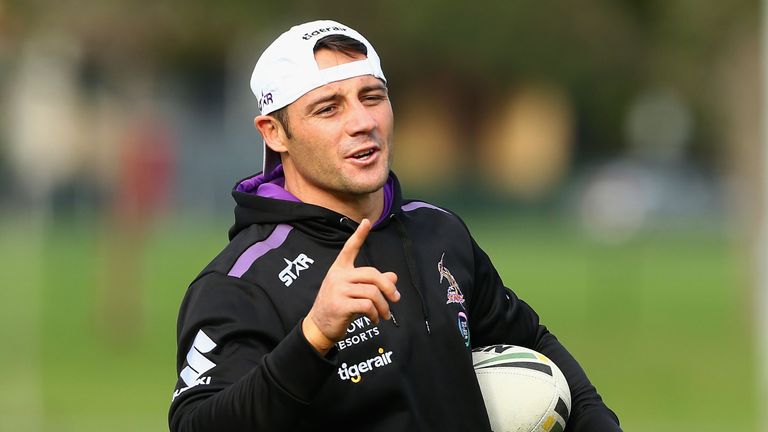  Cooper Cronk gestures during a Melbourne Storm NRL training session 