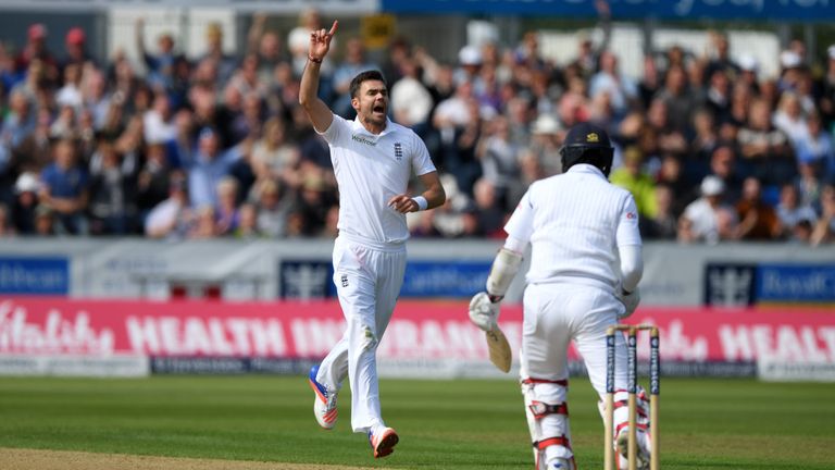 Sri Lanka batsman Dinesh Chandimal is dismissed by James Anderson of England