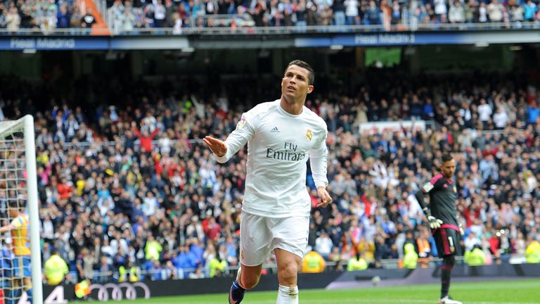 Cristiano Ronaldo celebrates his second goal of the game 