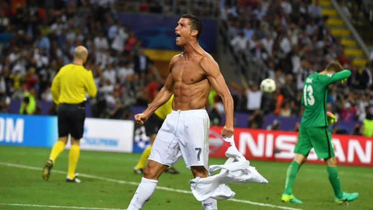 Real Madrid's Cristiano Ronaldo celebrates after scoring during the penalty shoot-out