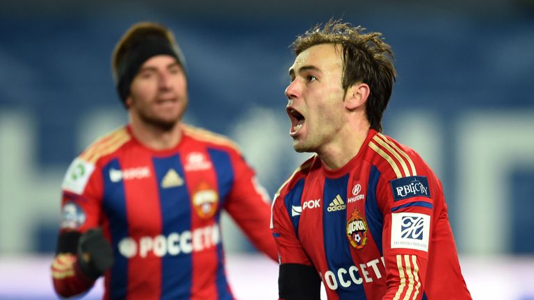 KHIMKI, RUSSIA - NOVEMBER 29: Bibras Natkho of PFC CSKA Moscow celebrates after scoring the opening goal during the Russian Premier League match between PF