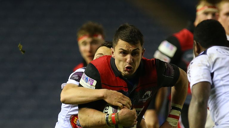 EDINBURGH, SCOTLAND - JANUARY 16:  Damien Hoyland of Edinburgh Rugby runs with the ball during the European Rugby Challenge Cup match between Edinburgh Rug