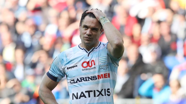Dan Carter of Racing 92 shows his frustration during the Champions Cup Final between Racing 92 and Saracens