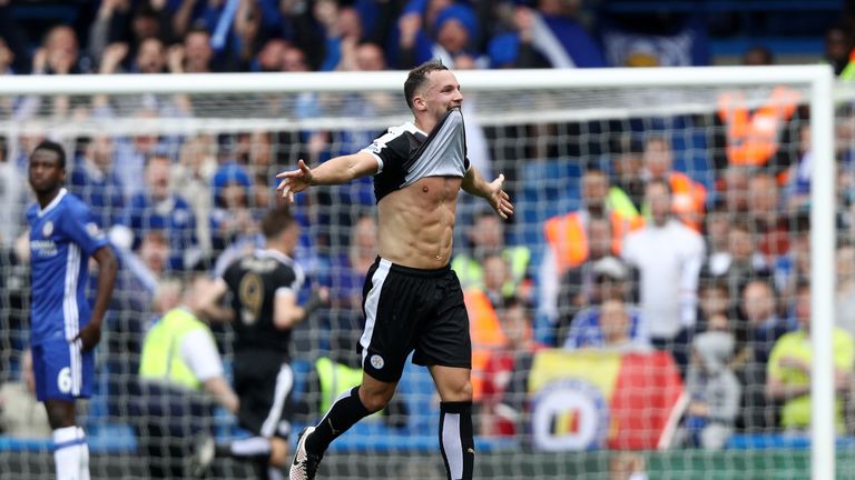 Danny Drinkwater celebrates after scoring for Leicester at Chelsea