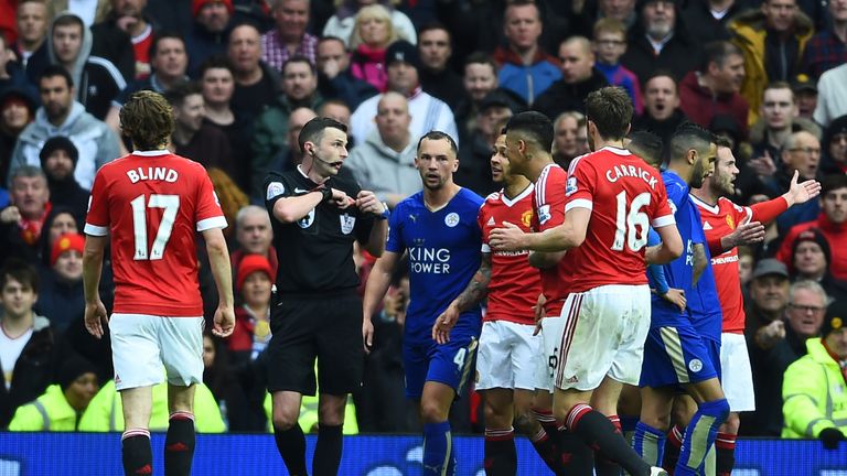 Danny Drinkwater sent off by referee Michael Oliver in Leicester's 1-1 draw at Manchester United, Premier League