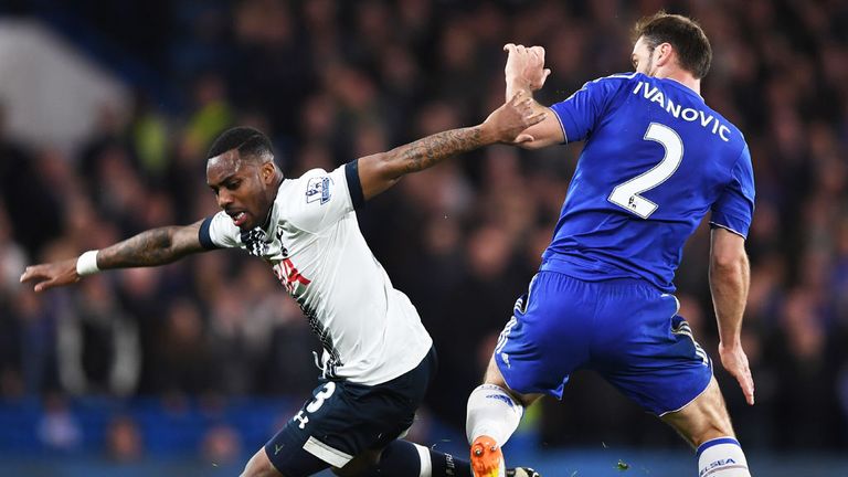 Tottenham winger Danny Rose is tripped by Branislav Ivanovic of Chelsea