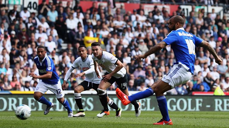 David McGoldrick of Ipswich scores from the penalty spot 