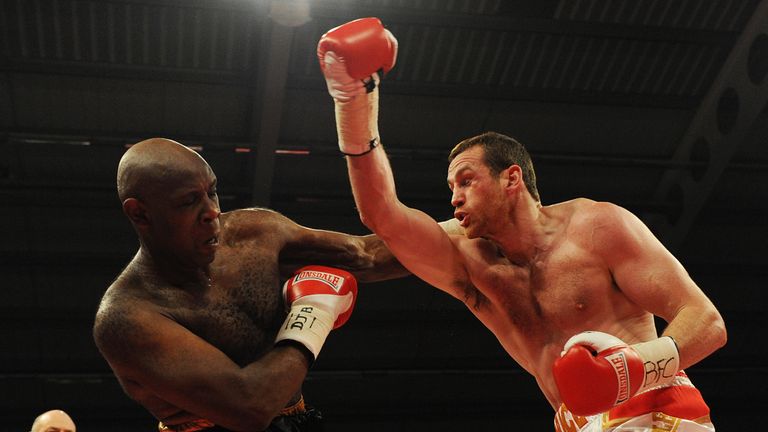 David Price of England (R) exchanges blows with Matt Skelton of England during their British & Commonwealth Heavyweight 