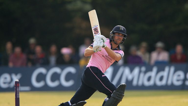 Middelsex's David Malan hits out for four runs during the T20 Blast match at Uxbridge Cricket Ground.