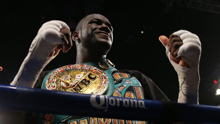 Deontay Wilder after defeating Artur Szpilka by KO in the 9th round during their WBC Heavyweight Championship bout a