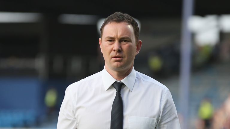 PORTSMOUTH, ENGLAND - MAY 12: Plymouth Manager Derek Adams prior to the Sky Bet League Two Play Off: First Leg between Portsmouth and Plymouth Argyle at Fr