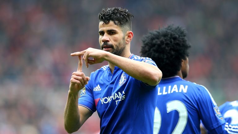 Diego Costa celebrates scoring Chelsea's first goal against  Sunderland 