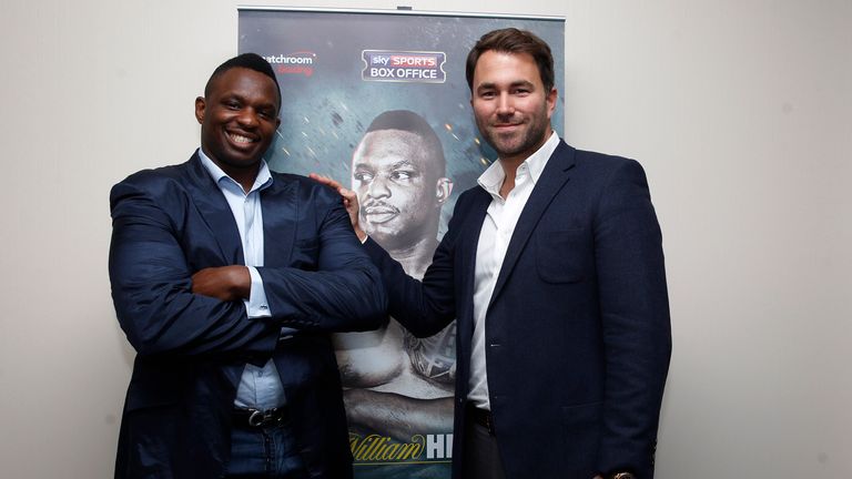 Dillian Whyte (L) and Eddie Hearn pose for the cameras