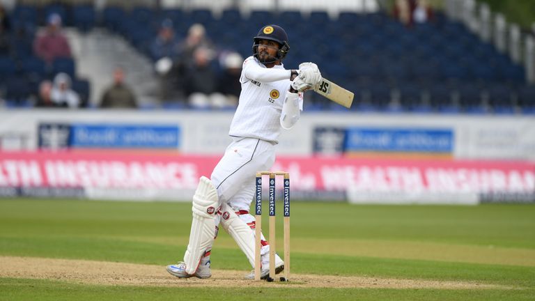 Sri Lanka batsman Dinesh Chandimal pulls a ball to the boundary