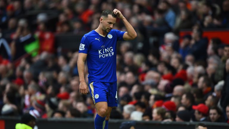 Danny Drinkwater leaves the field after being sent off against Manchester United.
