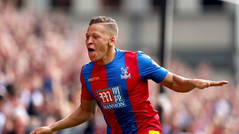 Dwight Gayle celebrates after scoring for Crystal Palace