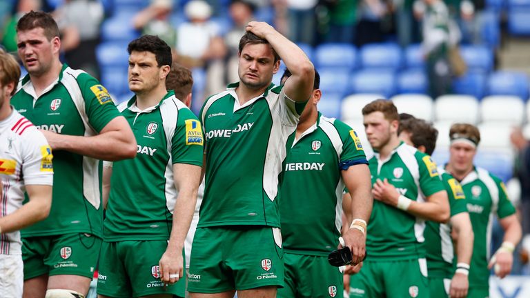 READING, ENGLAND - MAY 01:  Elliott Stooke of Irish looks dejected as he leaves the field during the Aviva Premiership match between London Irish and Harle