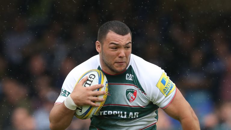 Ellis Genge of Leicester runs with the ball