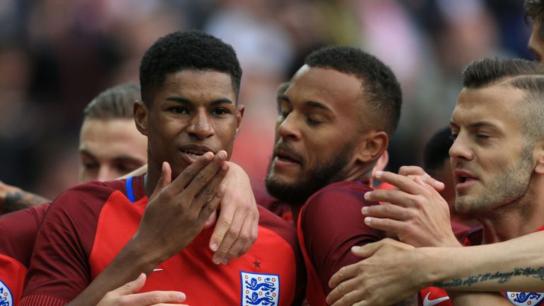 England's Marcus Rashford celebrates