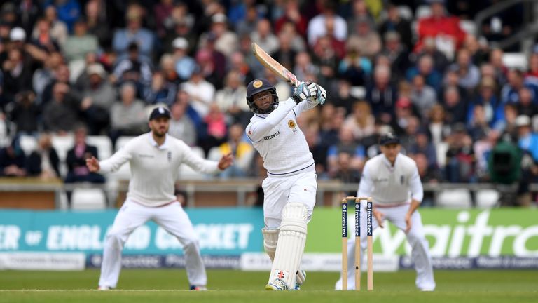 LEEDS, ENGLAND - MAY 21: Sri Lanka batsman Kusal Mendis hits out during day three of the 1st Investec Test match between England and Sri Lanka at Headingle