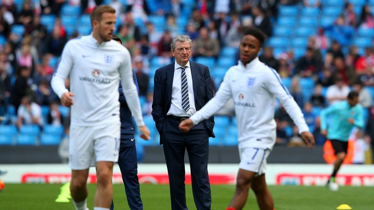 Roy Hodgson, manager of England looks on