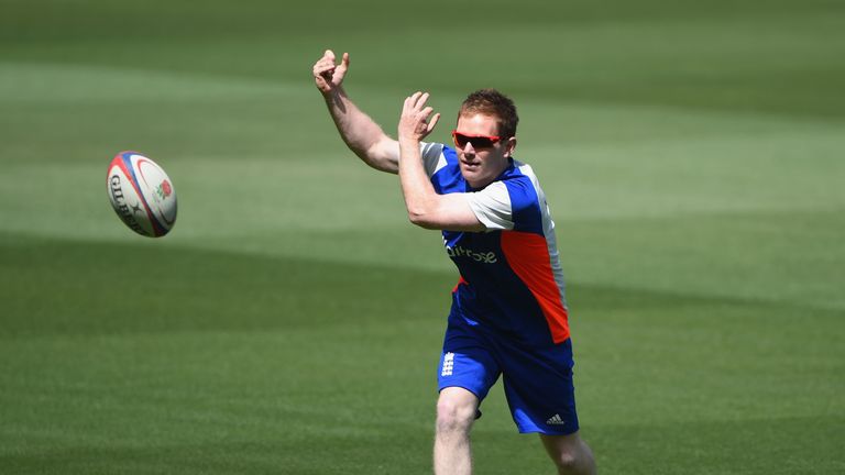 England captain Eoin Morgan warms-up during an England nets session at Melbourne Cricket Ground