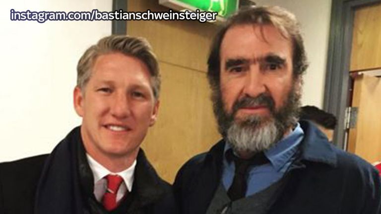 Bastian Schweinsteiger met former United star Eric Cantona on Sunday